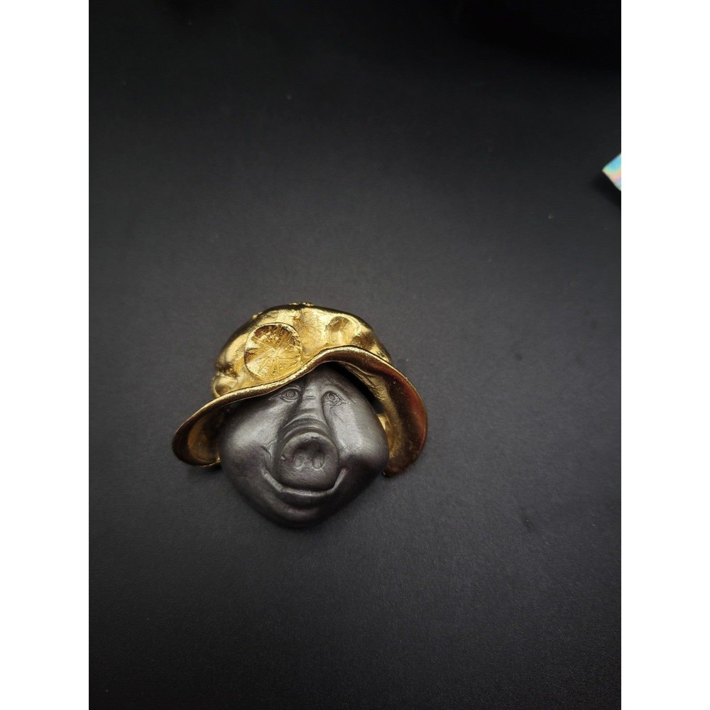 Vintage Ultra Craft Large 2 Tone Pig In Gold Hat Statement brooch